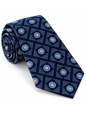 Johnny Carson Tie Necktie Vintage 70s Blue Geometric Wide 4" Mod Disco Polyester